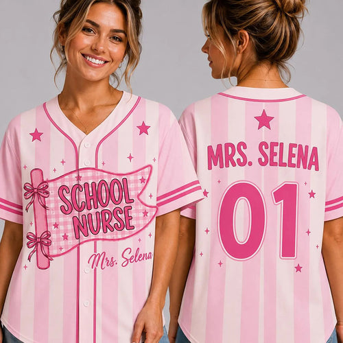 Personalized Grade And Name Gingham Pennant Teacher Baseball Jersey