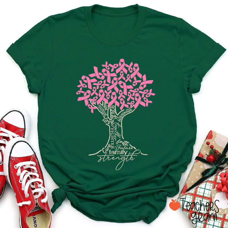 Pink Ribbon Tree Breast Cancer Teacher T-Shirt