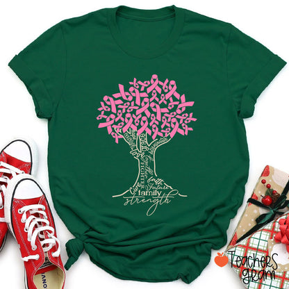 Pink Ribbon Tree Breast Cancer Teacher T-Shirt
