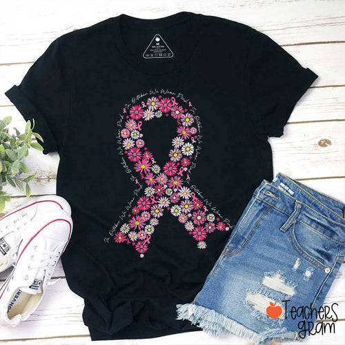 In October We Wear Pink Daisy Pink Ribbon Teacher T-Shirt