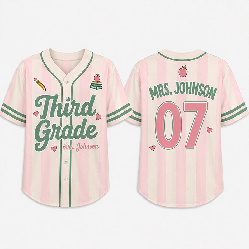 Personalized Grade Name Number Vertical Striped Mesh Teacher Baseball Jersey
