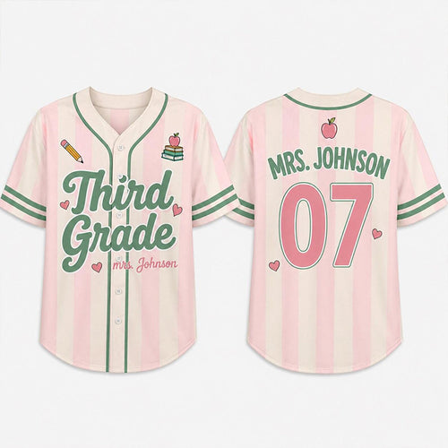 Personalized Grade Name Number Vertical Striped Mesh Teacher Baseball Jersey
