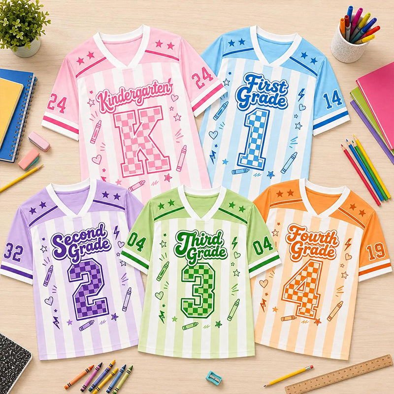 Personalized Grade Stripe Check Number Teacher Mesh Jersey