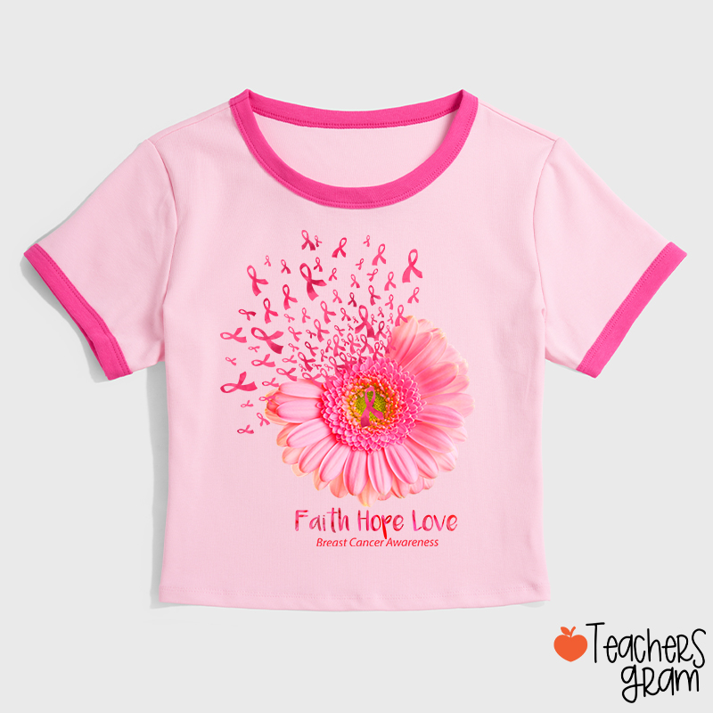 Faith Hope Love Breast Cancer Awareness Teacher Ringer T-Shirt