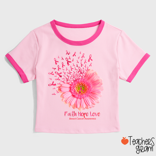 Faith Hope Love Breast Cancer Awareness Teacher Ringer T-Shirt