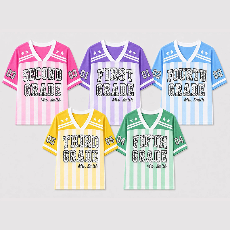 Personalized Grade Striped Polka Dot Star Print Teacher Mesh Jersey