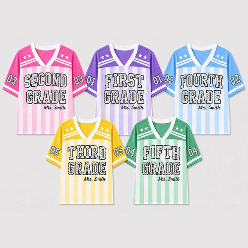Personalized Grade Striped Polka Dot Star Print Teacher Mesh Jersey