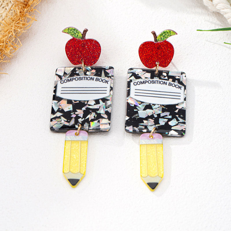 Composition Book With Pencil Teacher Acrylic Earrings