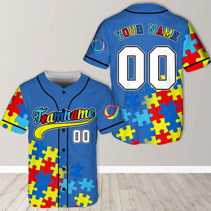 Personalized Puzzle Autism Awareness Teacher Baseball Jersey