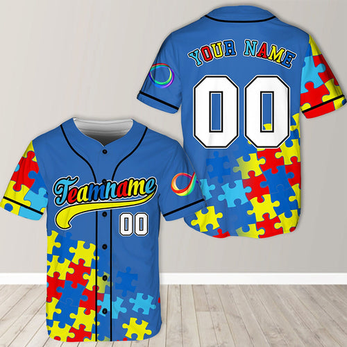 Personalized Puzzle Autism Awareness Teacher Baseball Jersey