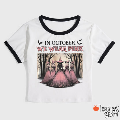 October Pink Witches Teacher Ringer T-Shirt