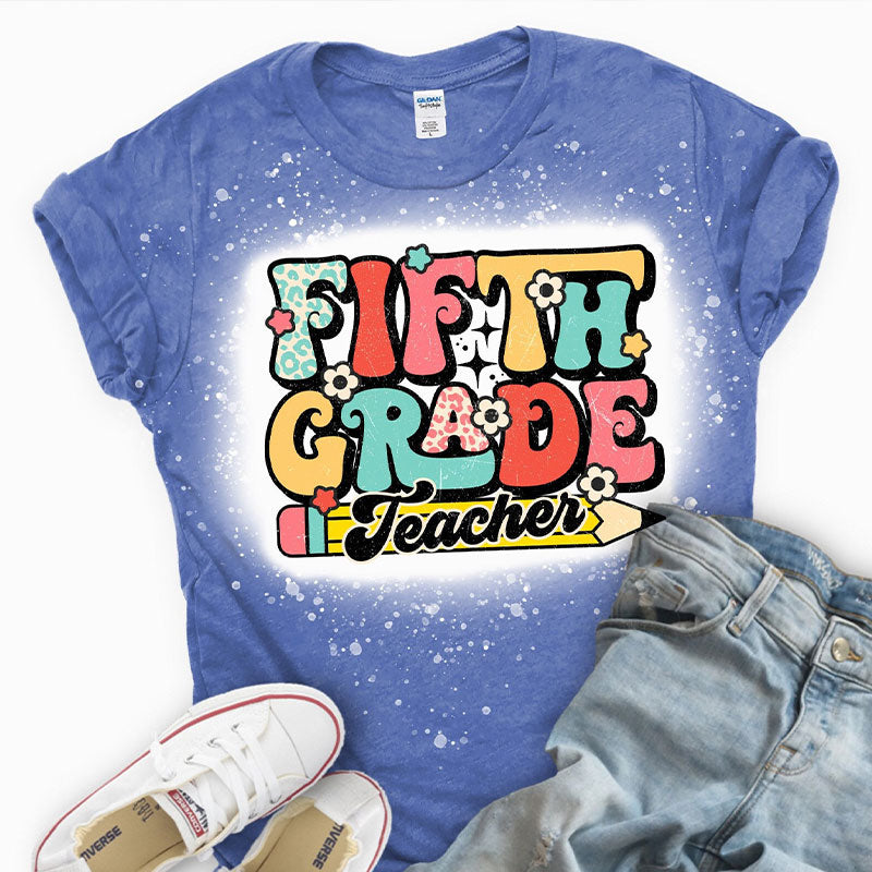Personalized Flower And Grade Teacher Printed Super Soft T-Shirt