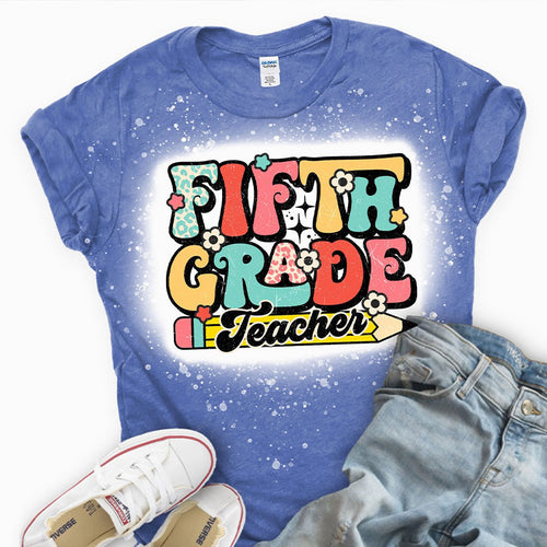 Personalized Flower And Grade Teacher Printed Super Soft T-Shirt