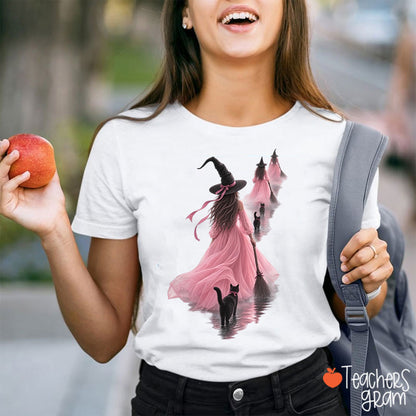 Witch In A Pink Tulle Dress With A Dreamy Atmospheric Vibe Teacher T-Shirt