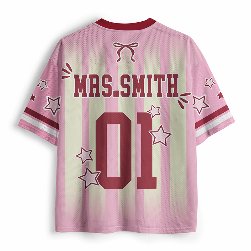 Personalized Name Striped Bow Star Print Teacher Mesh Jersey