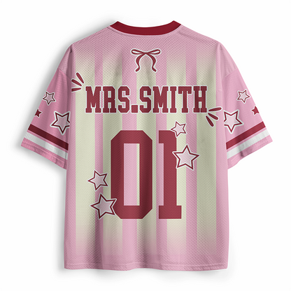 Personalized Name Striped Bow Star Print Teacher Mesh Jersey