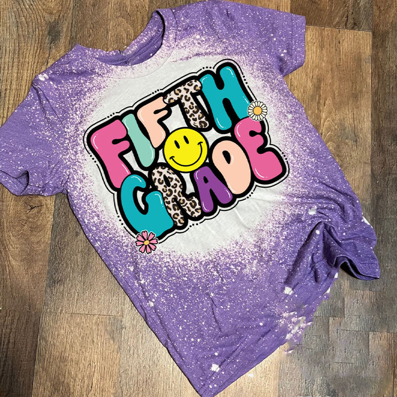 Personalized Round Bubble Font Grade Teacher Printed Super Soft T-Shirt
