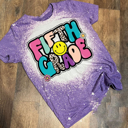 Personalized Round Bubble Font Grade Teacher Printed Super Soft T-Shirt