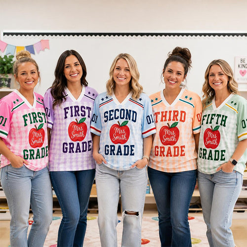 Personalized Name And Grade Apple Teacher Mesh Jersey