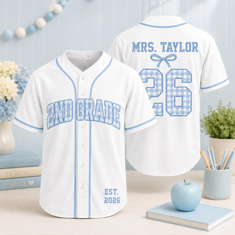 Personalized Grade Name And Number Bow Detail Teacher Baseball Jersey