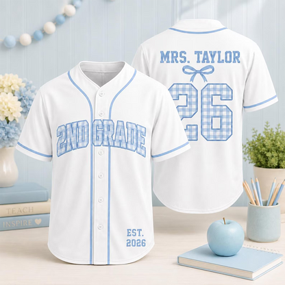 Personalized Grade Name And Number Bow Detail Teacher Baseball Jersey