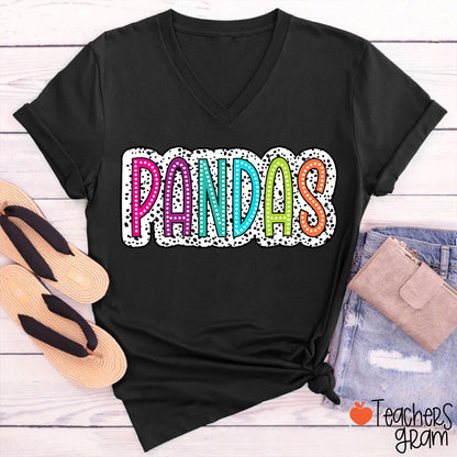 Personalized Mascot Polka Dot Game Day Teacher Female V-Neck T-Shirt