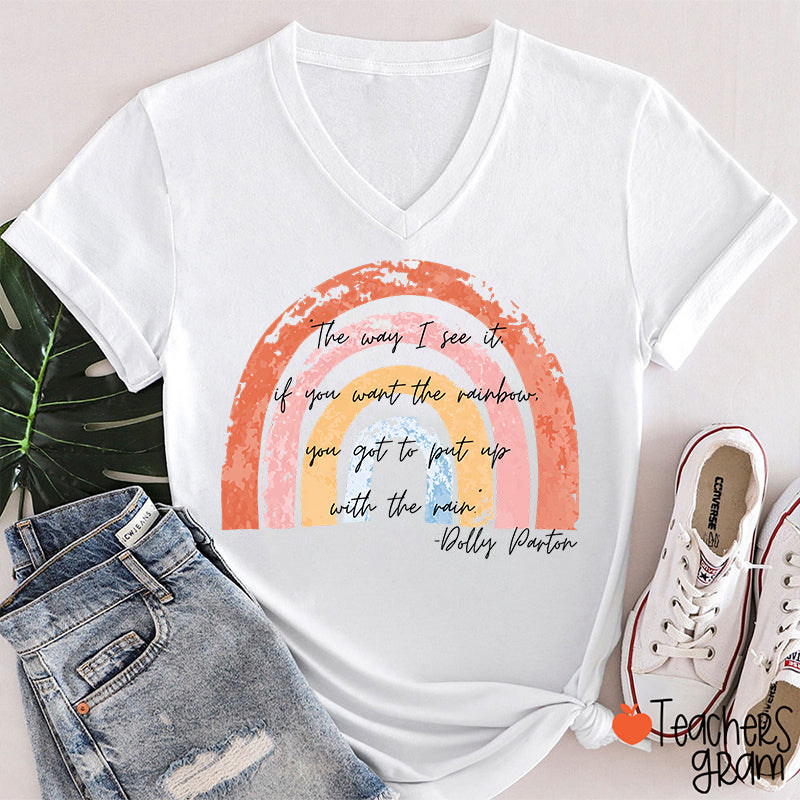 Boho Distressed Watercolor Rainbow Inspirational Quote Teacher V-Neck T-Shirt