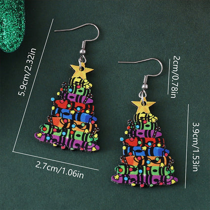 Crayon Book Christmas Tree Teacher Wooden Earrings