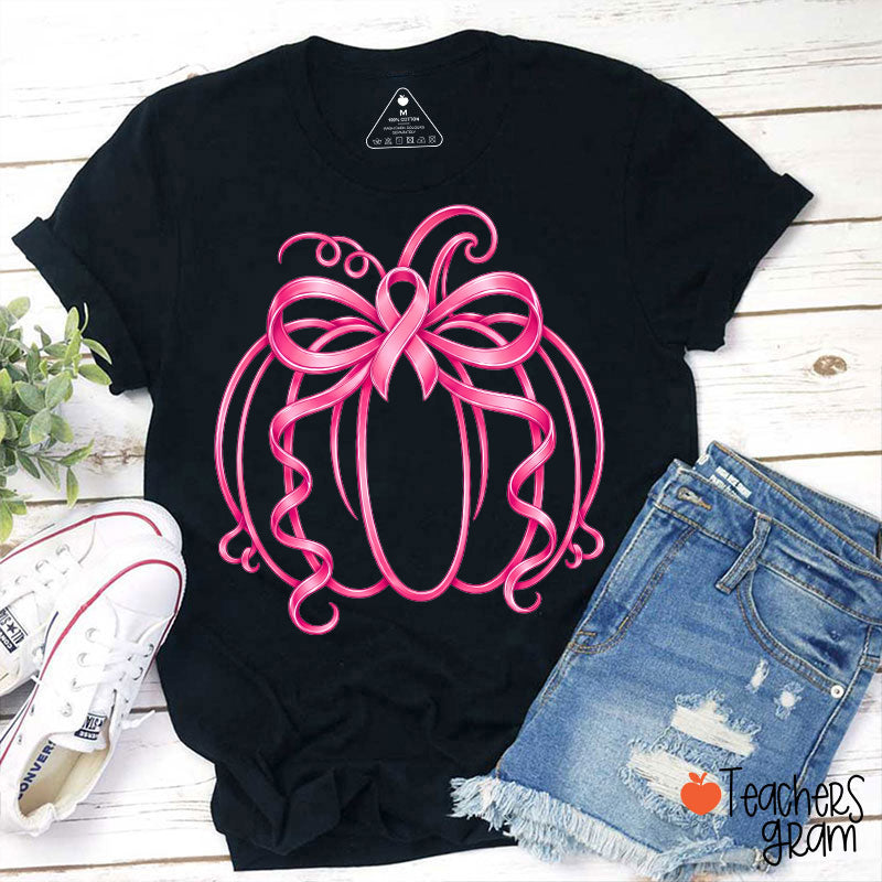 Pink Ribbon Pumpkin Teacher T-Shirt