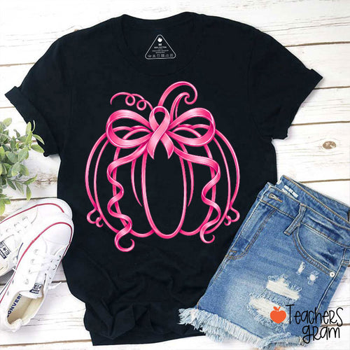 Pink Ribbon Pumpkin Teacher T-Shirt