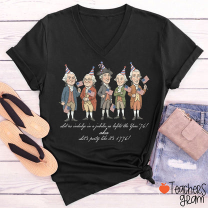 Let's Party Like It's 1776 Teacher Female V-Neck T-Shirt
