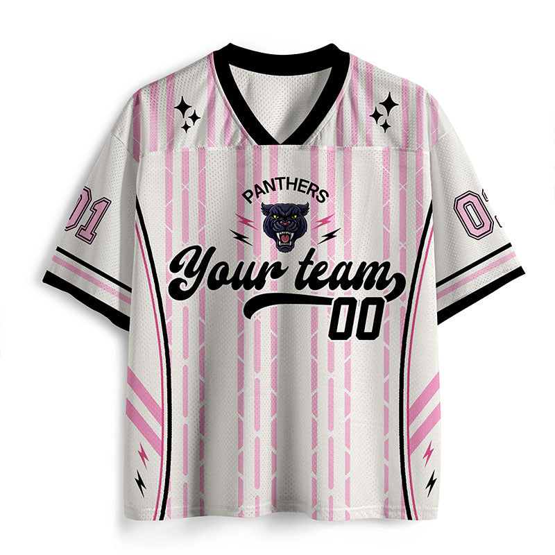 Personalized Mascot Pink Striped Rock School Spirit Teacher Mesh Jersey