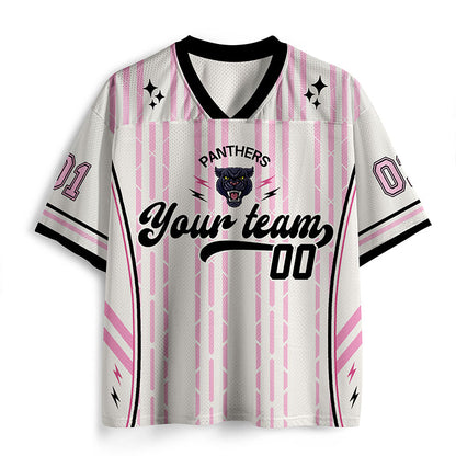 Personalized Mascot Pink Striped Rock School Spirit Teacher Mesh Jersey