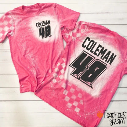 Personalized Name And Number Bleached Black Teacher Printed T-Shirt