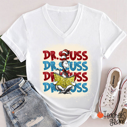 Reading Book Teacher Female V-Neck T-Shirt