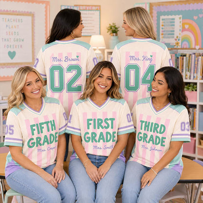 Personalized Grade Name Preppy Stripes Teacher Mesh Jersey