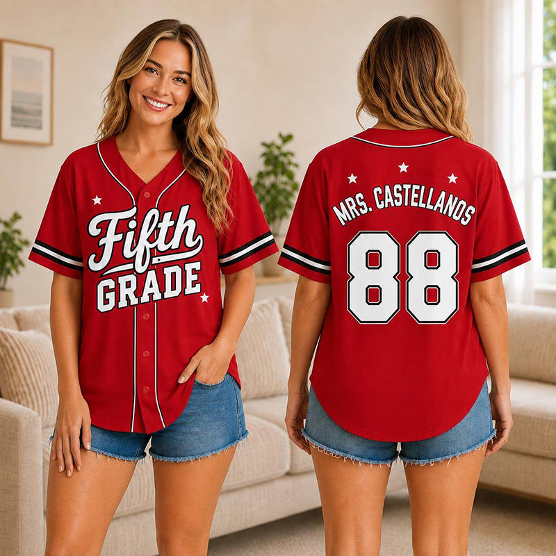 Personalized Grade Name Number Retro Star Teacher Baseball Jersey