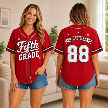 Personalized Grade Name Number Retro Star Teacher Baseball Jersey