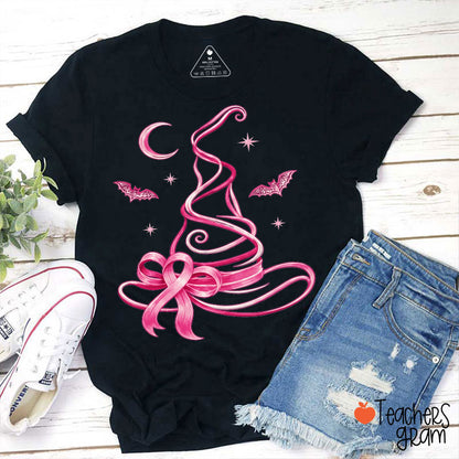 Pink Ribbon Witch's Hat Teacher T-Shirt