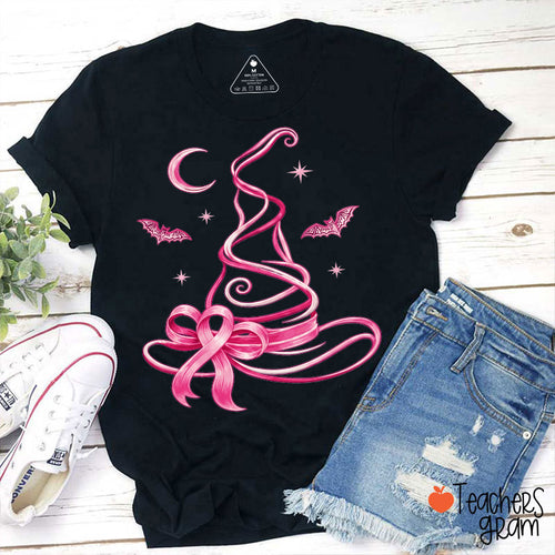 Pink Ribbon Witch's Hat Teacher T-Shirt