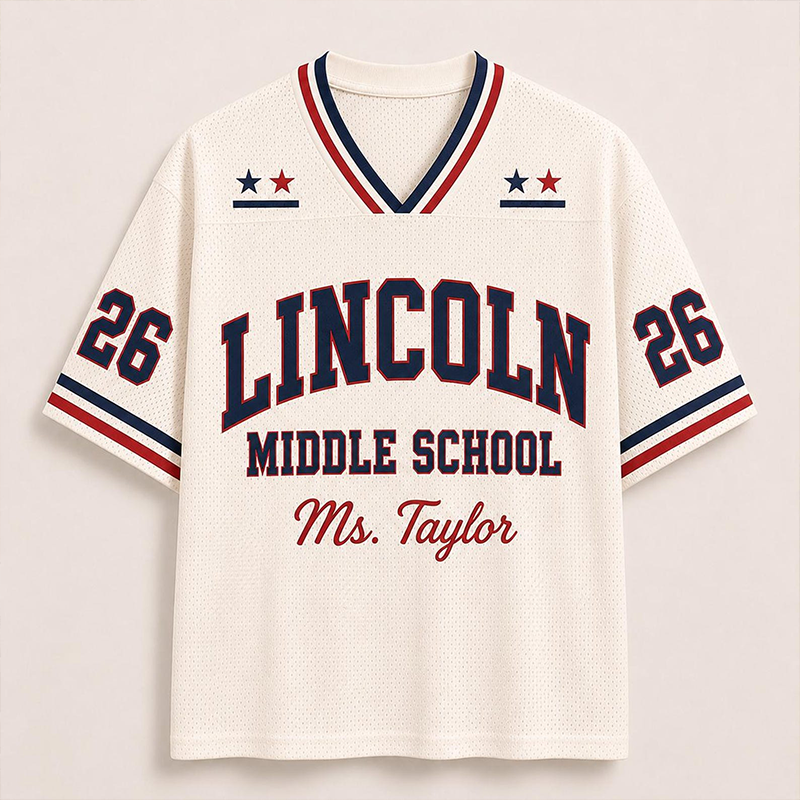 Personalized Name And Number Striped Collar Teacher Mesh Jersey