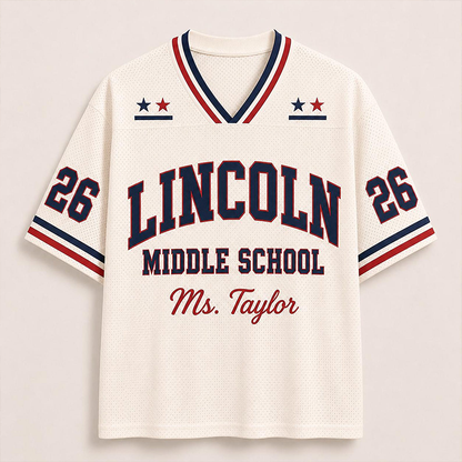 Personalized Name And Number Striped Collar Teacher Mesh Jersey