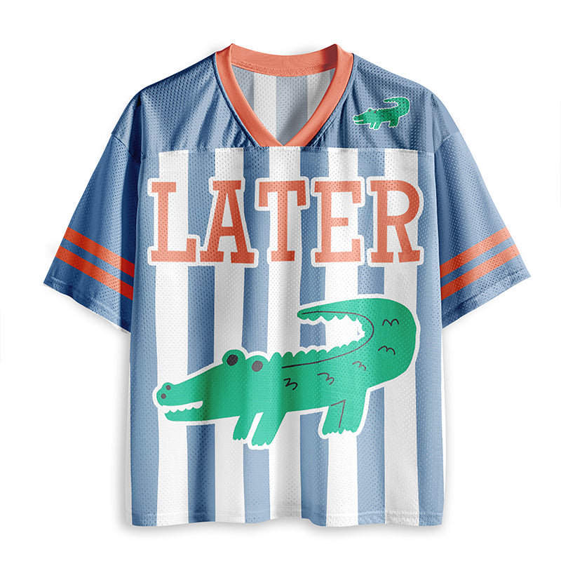 Striped Girly Later Gator After While Crocodile Teacher Mesh Jersey