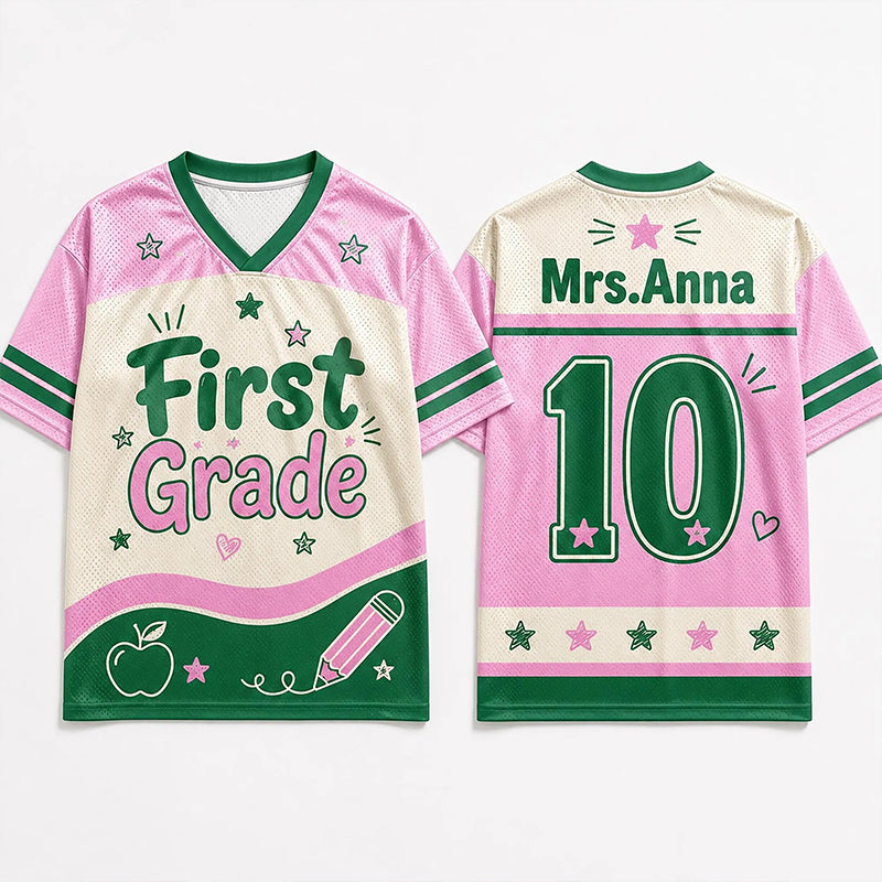 Personalized Grade And Name Preppy Color Teacher Mesh Jersey