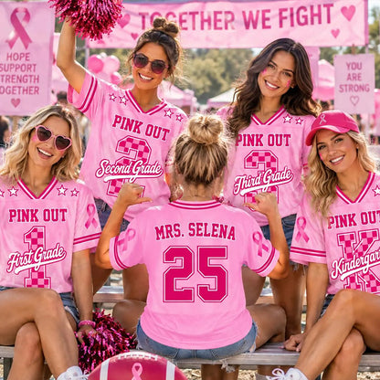 Personalized Grade Pink Out Breast Cancer Awareness Teacher Mesh Jersey