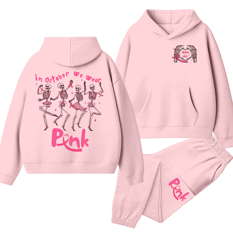 Personalized Dancing Skeletons For Breast Cancer Awareness Teacher Hoodie Set
