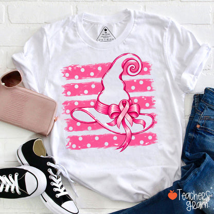 Polka Dots Stripes Witch's Hat Teacher T-Shirt