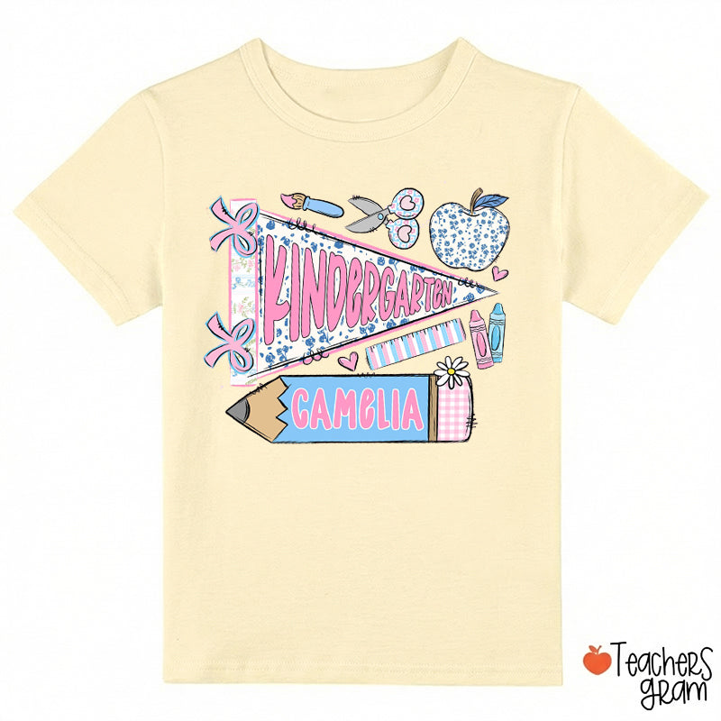 Personalized Grade And Name School Supply Graphic Class T‑Shirt