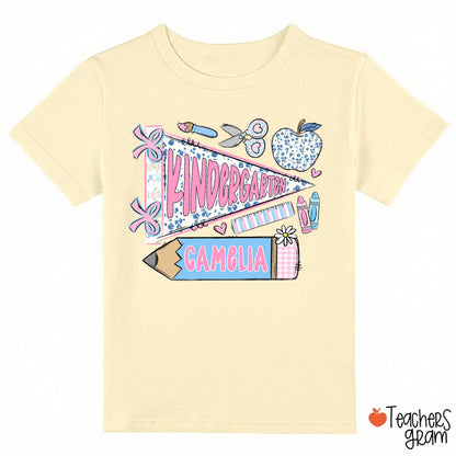 Personalized Grade And Name School Supply Graphic Class T‑Shirt