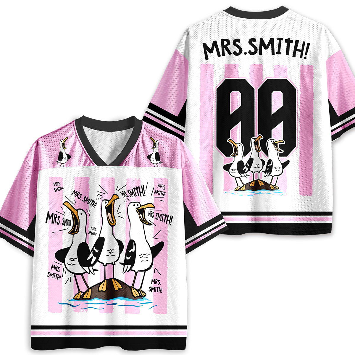 Personalized Pink Stripes Seagull Meme Teacher Mesh Jersey